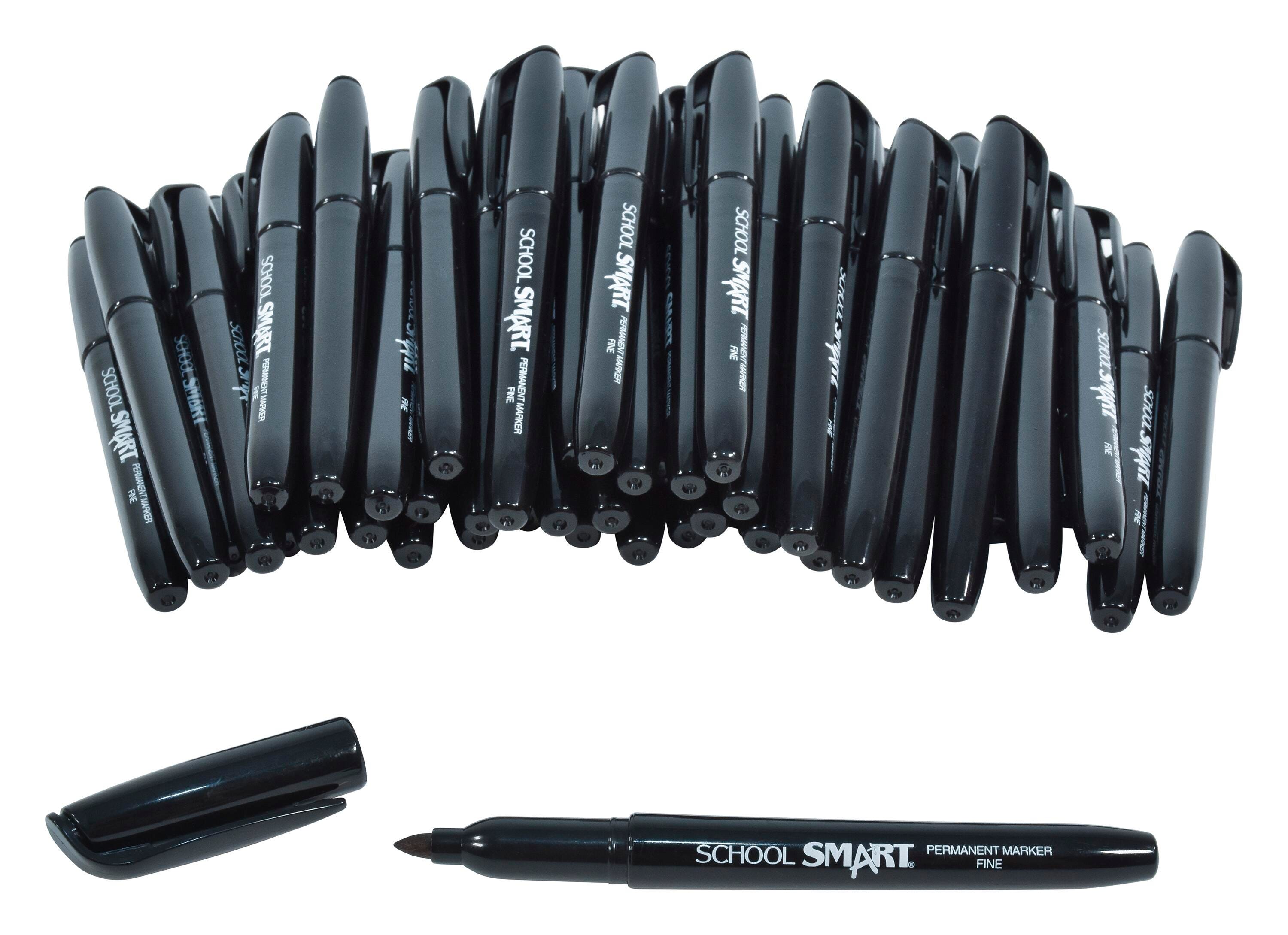 School Smart Non Toxic Quick Drying Water Resistant Permanent Marker 1.0 mm Fine Tip Black Pack of 48